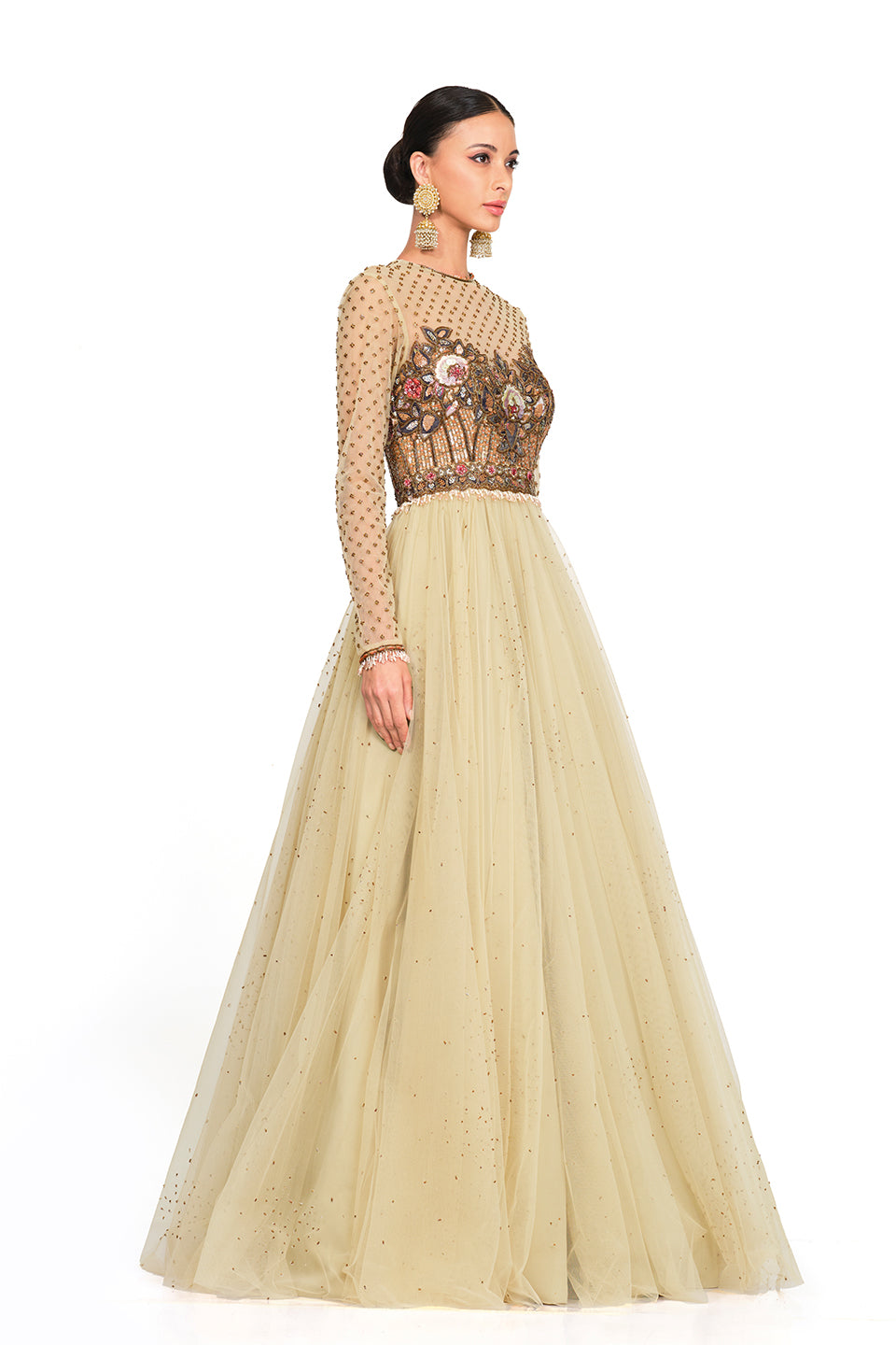 Tulle gown with embroidered bodice