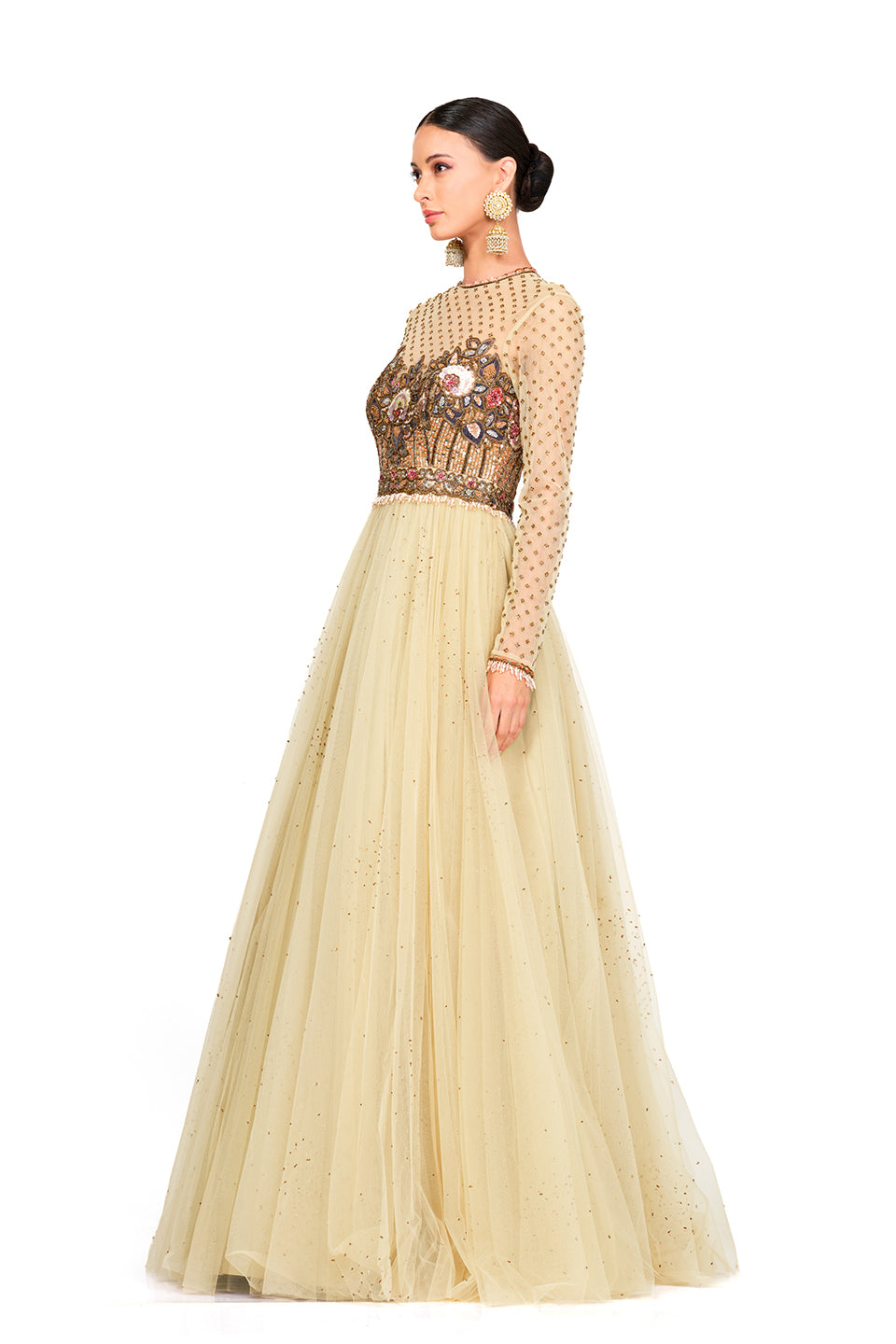 Tulle gown with embroidered bodice
