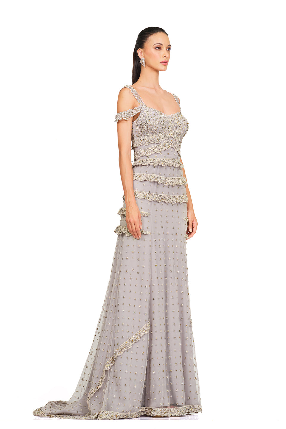 straight fit gown with cord work embroidered