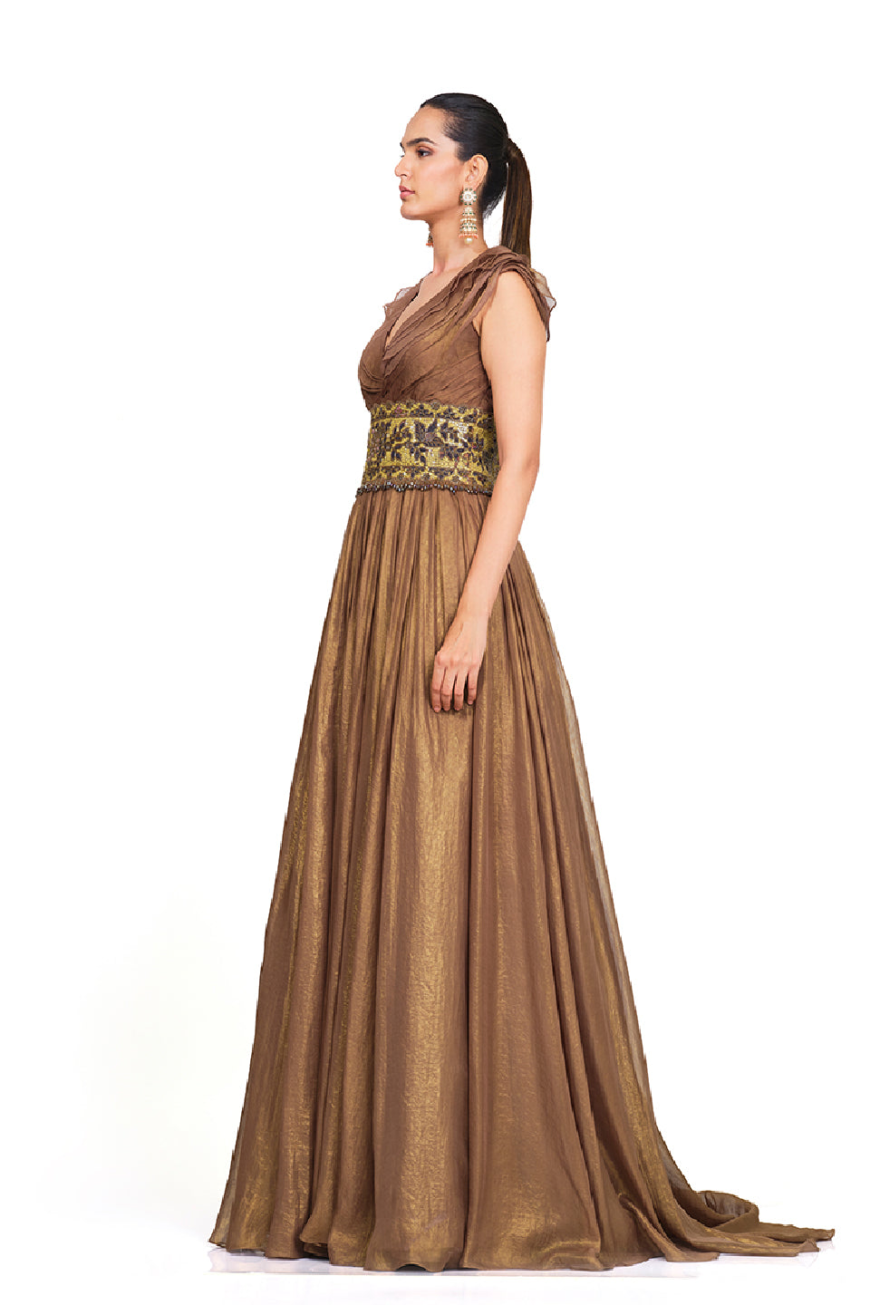 Shimmer Organza gown with embroidered waist
