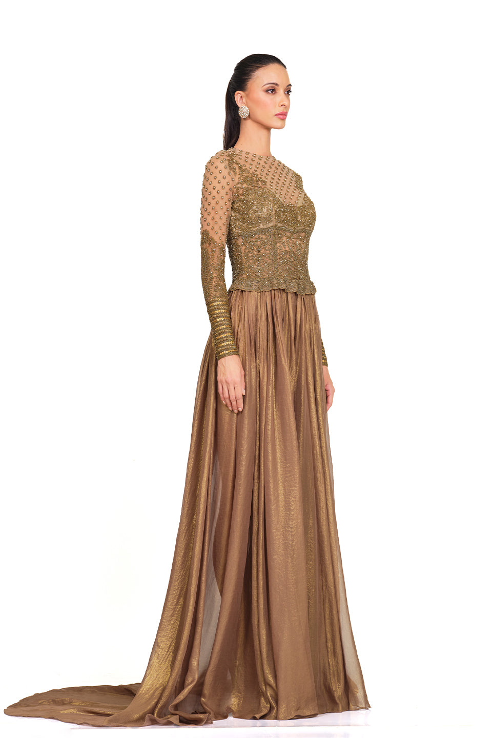 antique gold embroidered gown