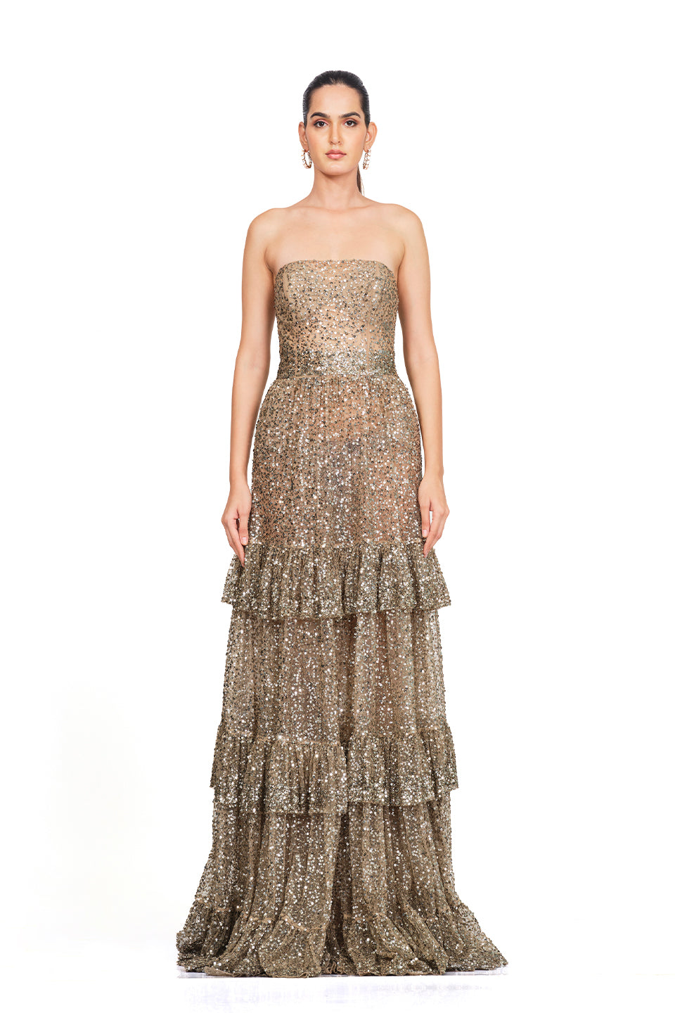 Sequin embroidered tube gown