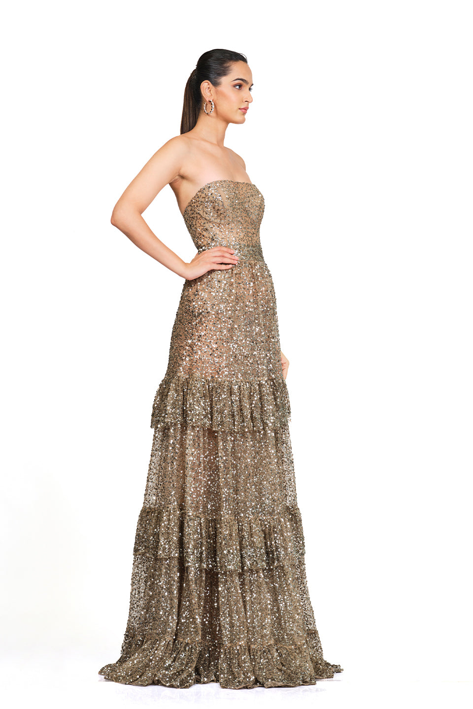 Sequin embroidered tube gown
