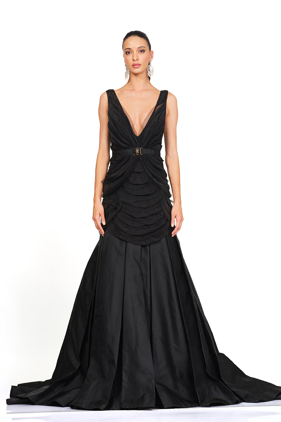 Deep v neckline flared gown