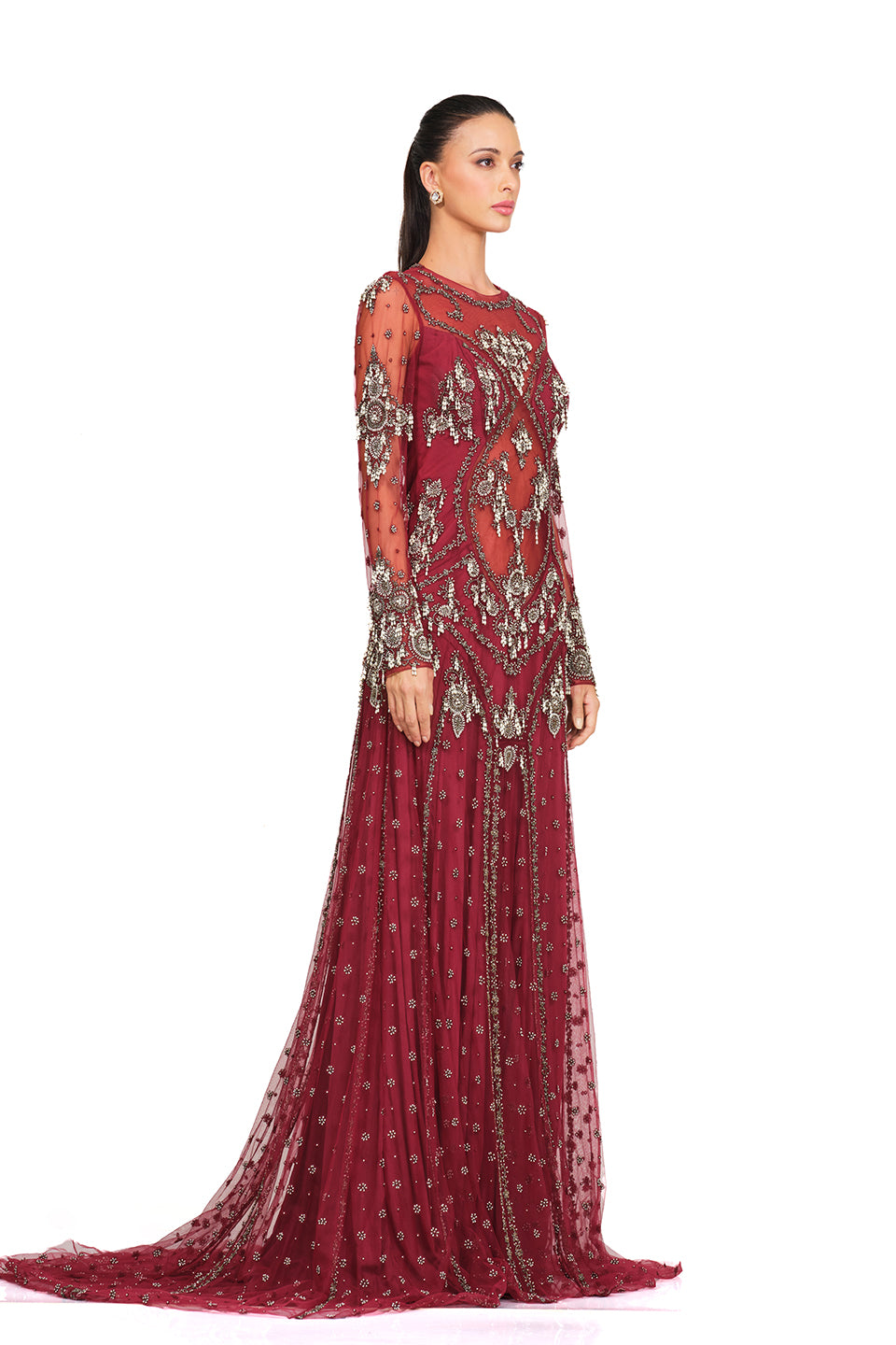 Maroon hand embroidered gown