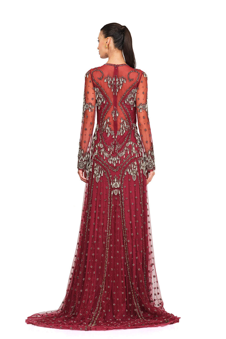 Maroon hand embroidered gown