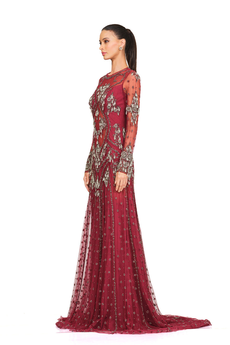 Maroon hand embroidered gown