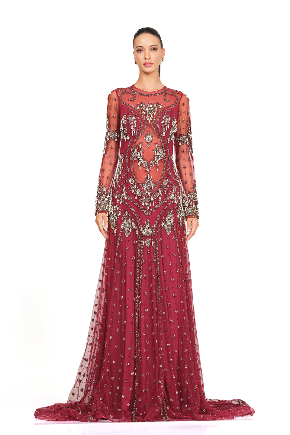 Maroon hand embroidered gown