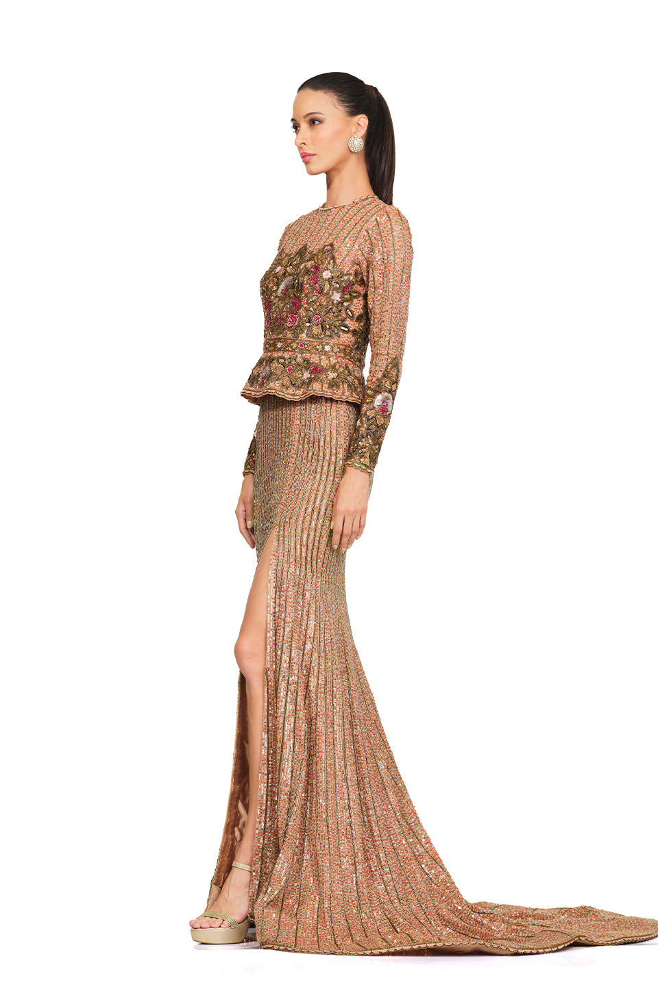 Peplum full sleeve gown