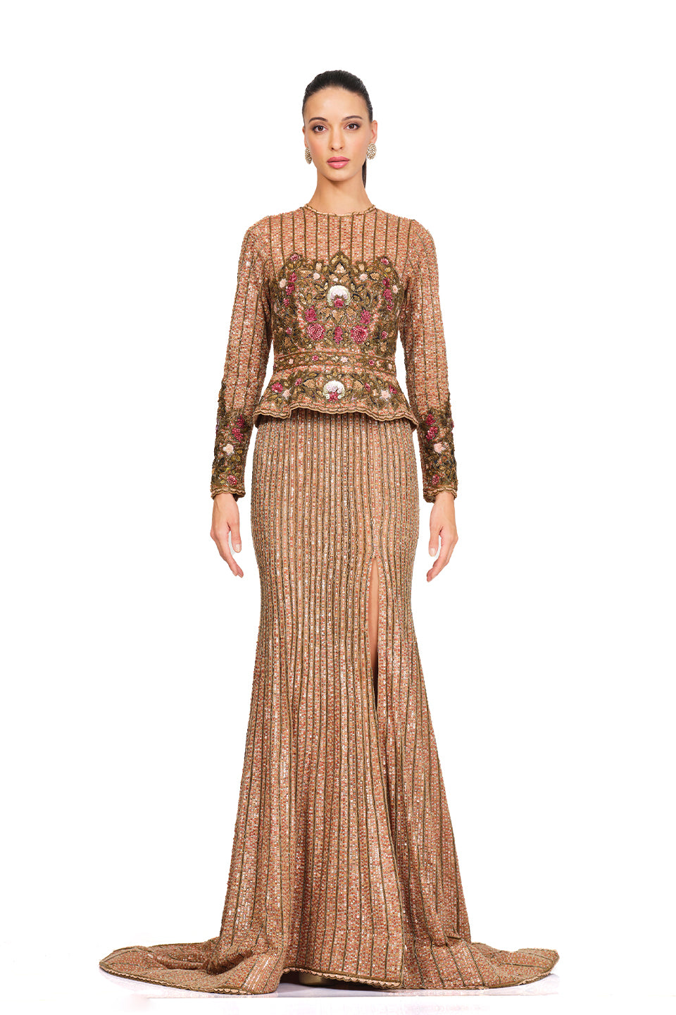 Peplum full sleeve gown