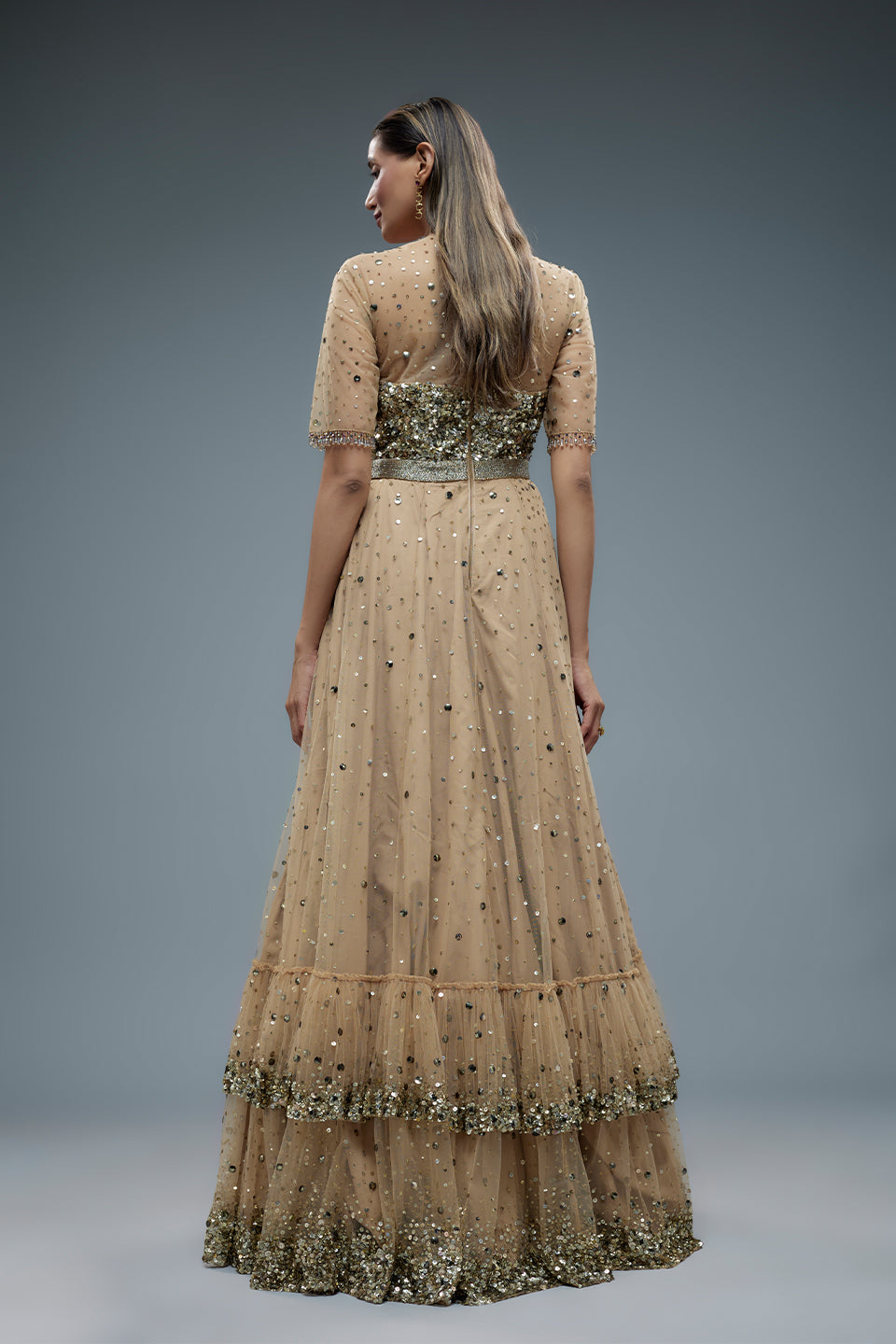 Multi Colour Sequins Net Gown