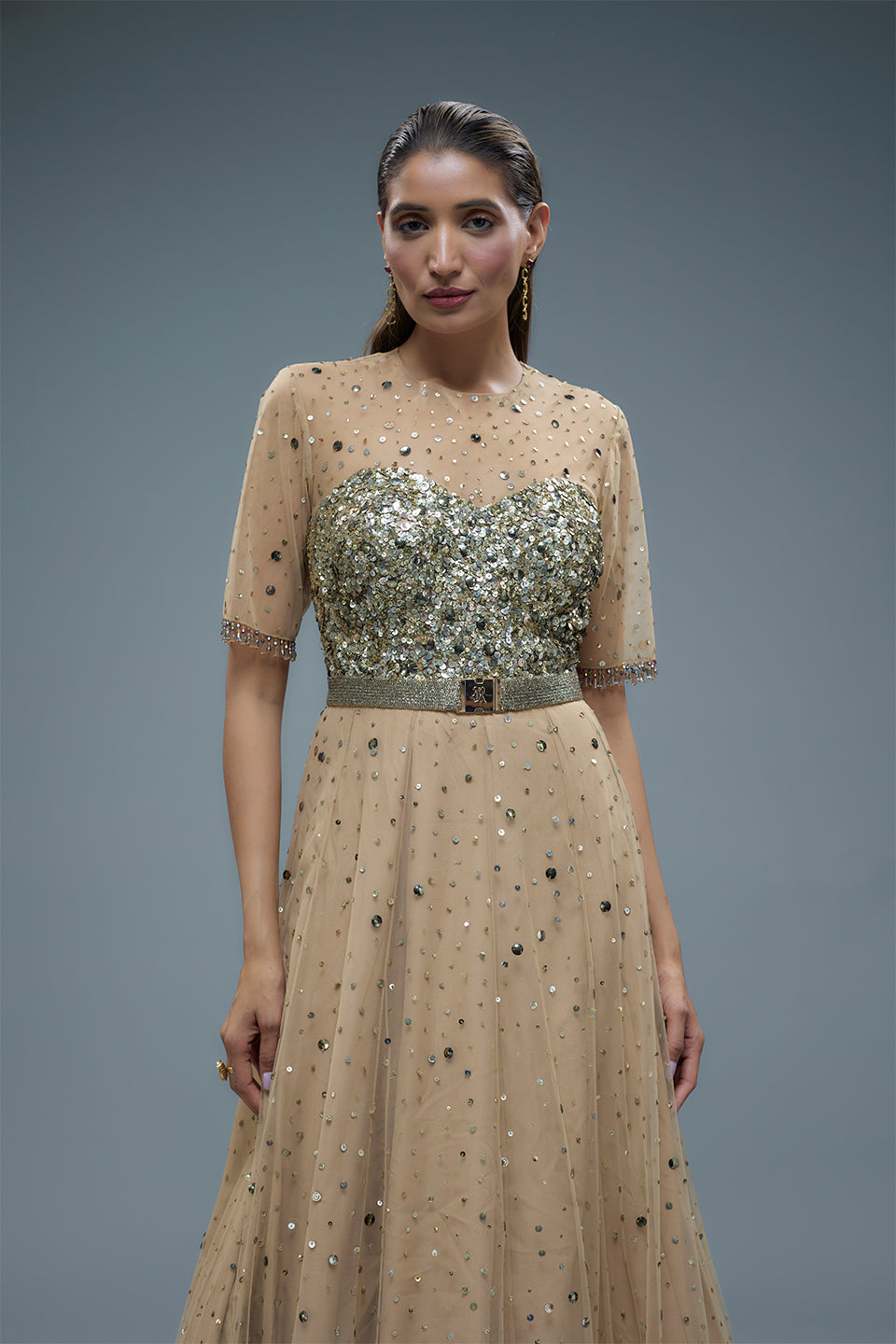Multi Colour Sequins Net Gown