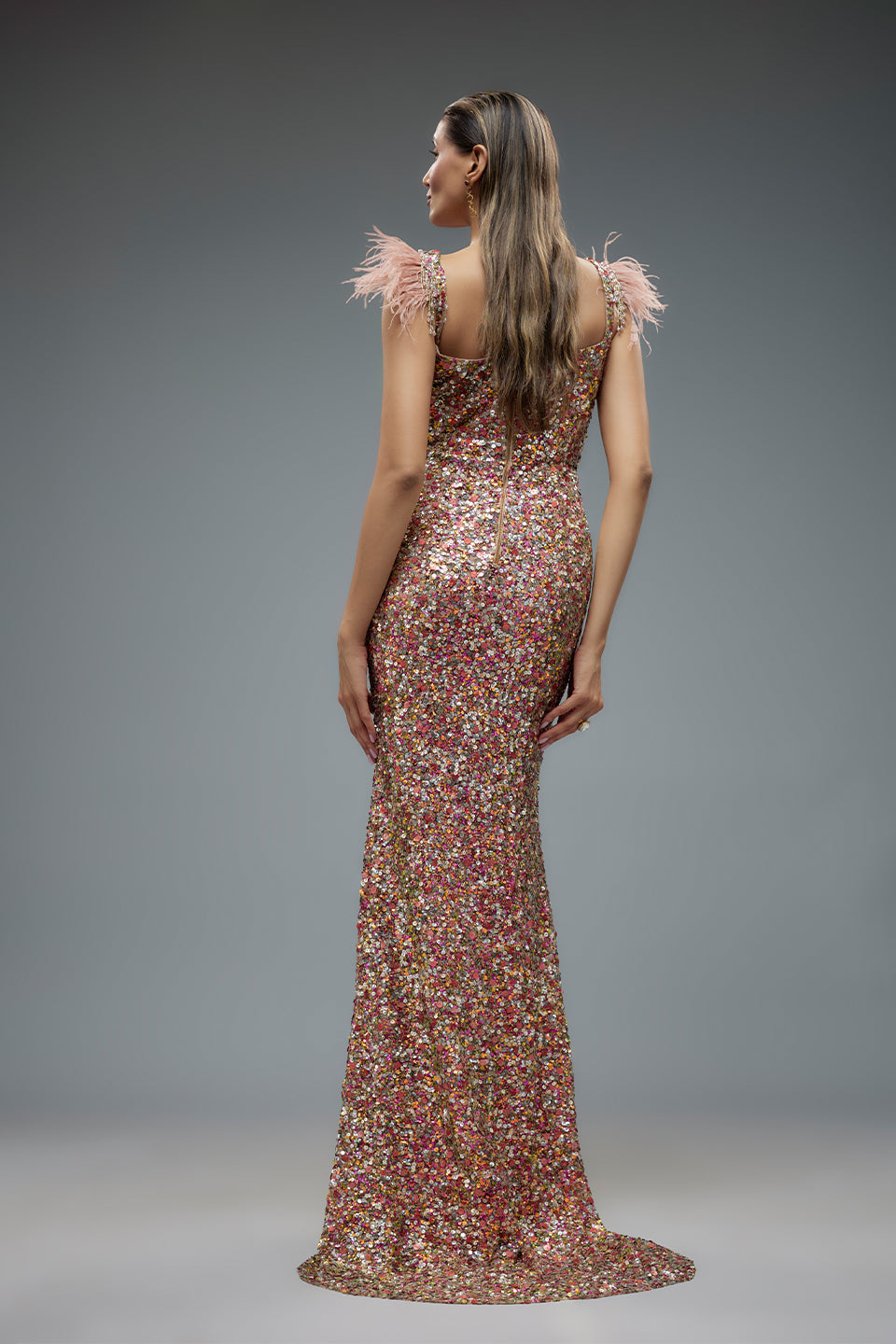 Multi colour net sequins gown
