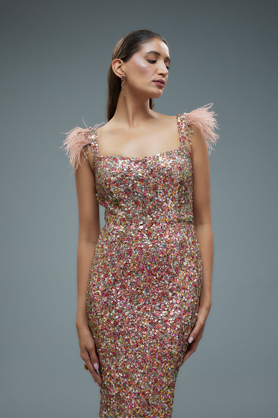Multi colour net sequins gown
