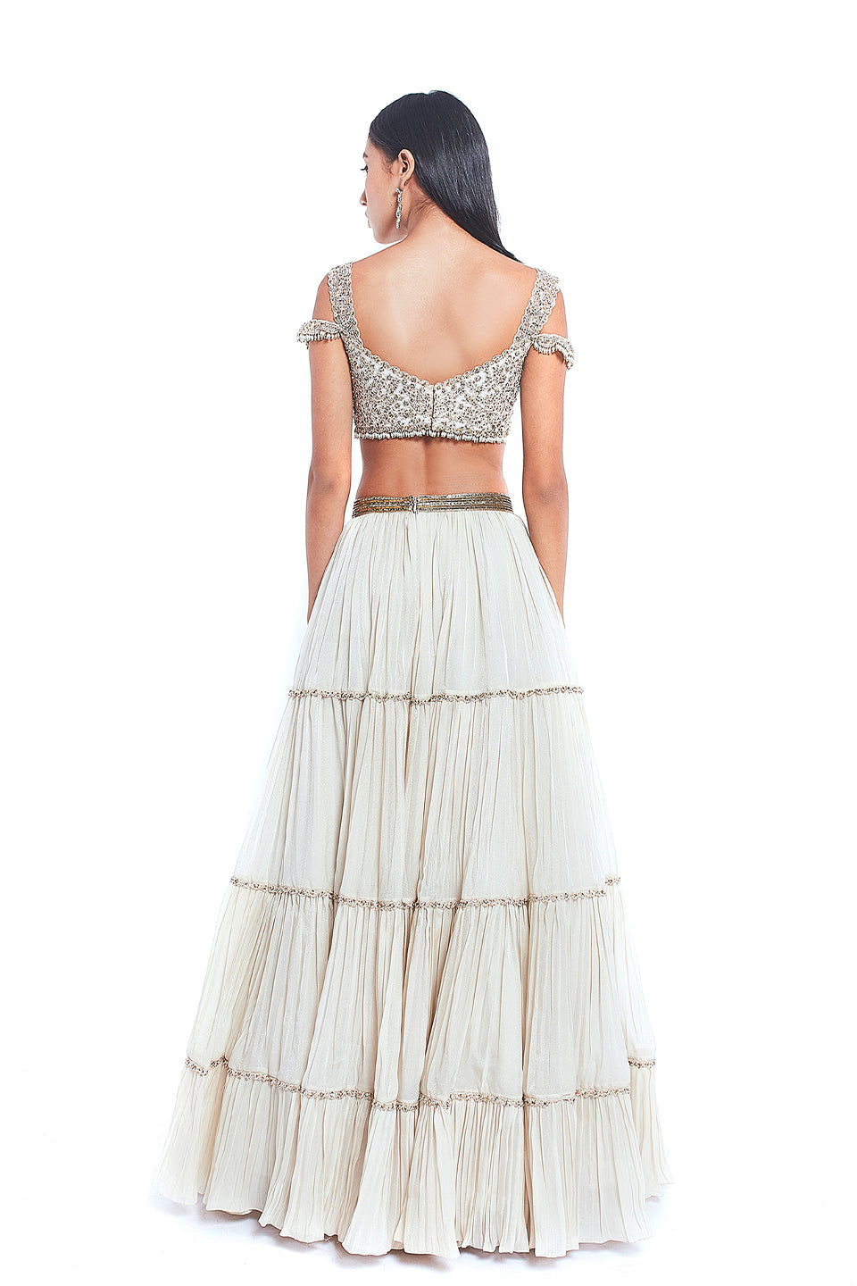 Ivory Cordwork Lehenga with Net Dupatta