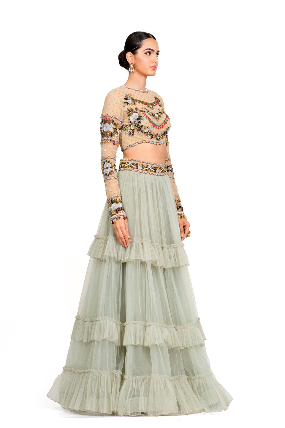 Hand Embroidered Blouse With Tulle Skirt