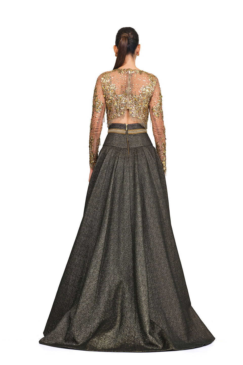Gold embroidered blouse with lehenga