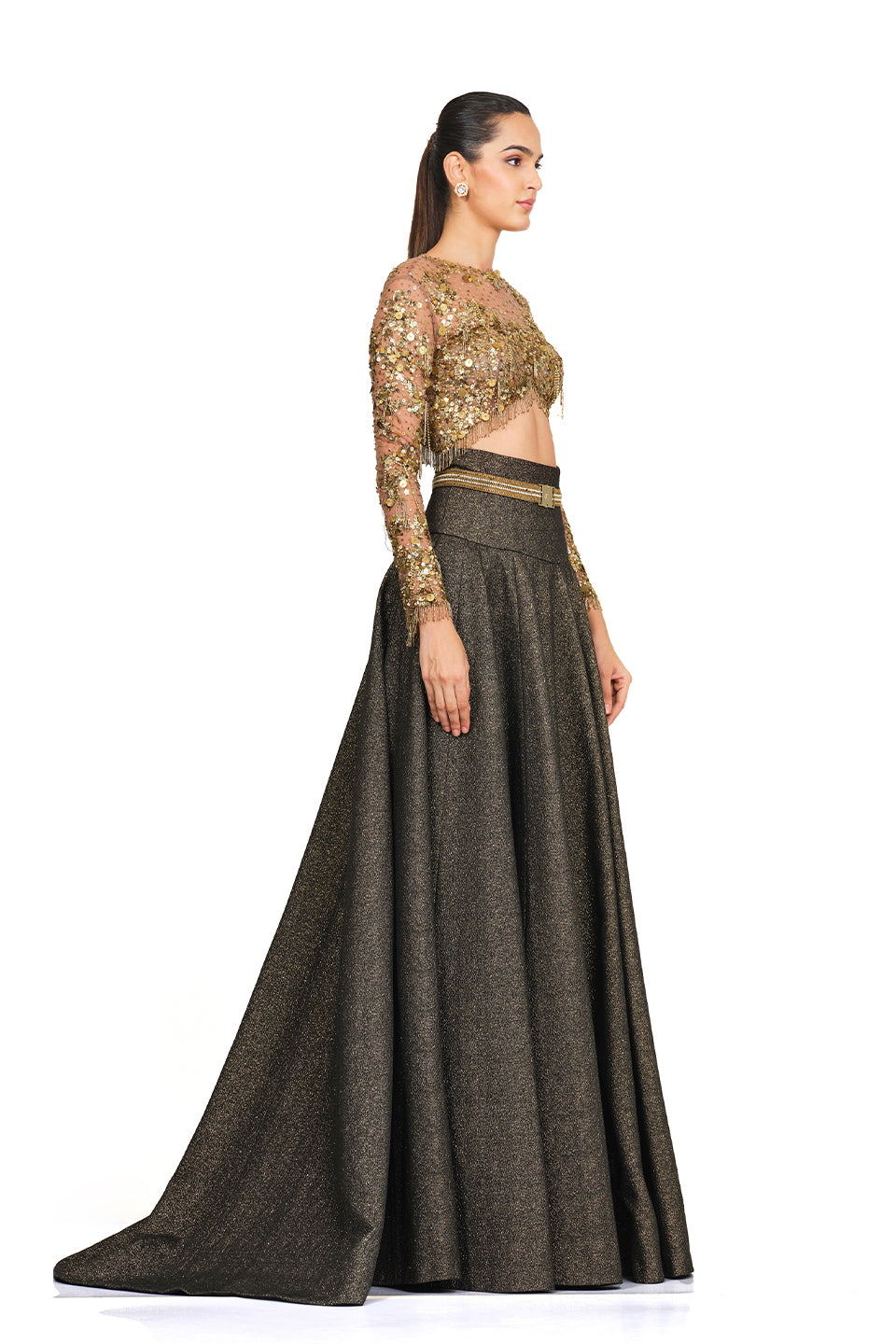 Gold embroidered blouse with lehenga