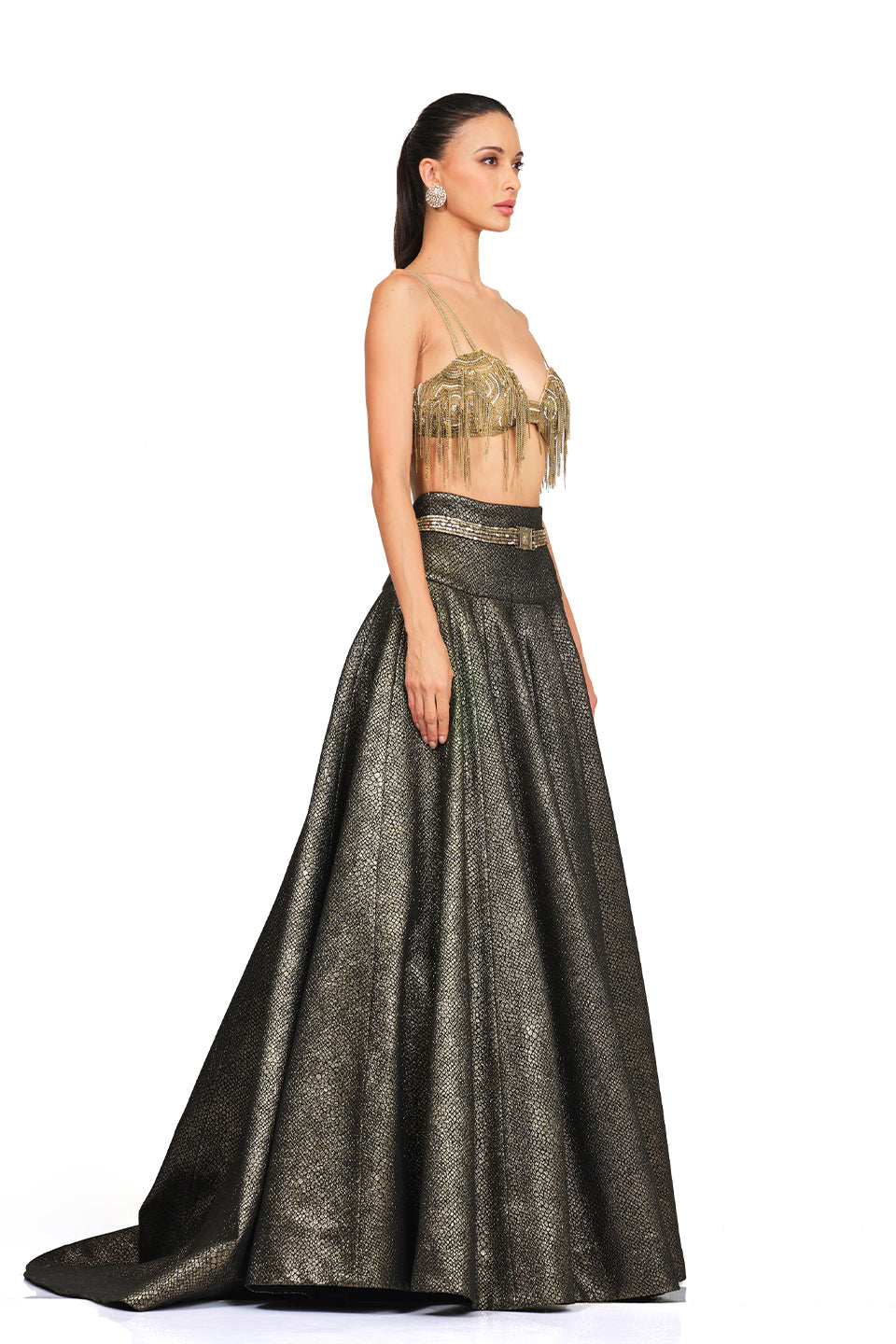 Embroidered Bustire with high waisted skirt