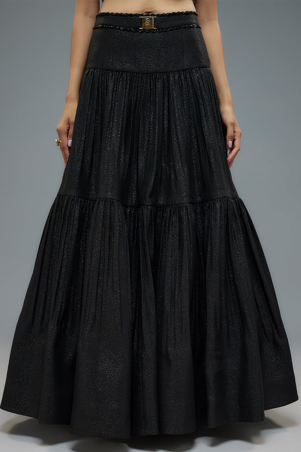Black Patch work blouse and Lehenga set