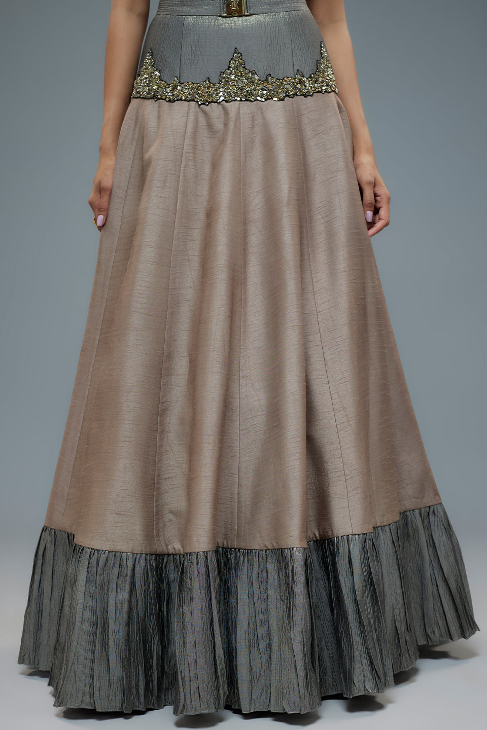 Grey and pink raw silk lehenga set