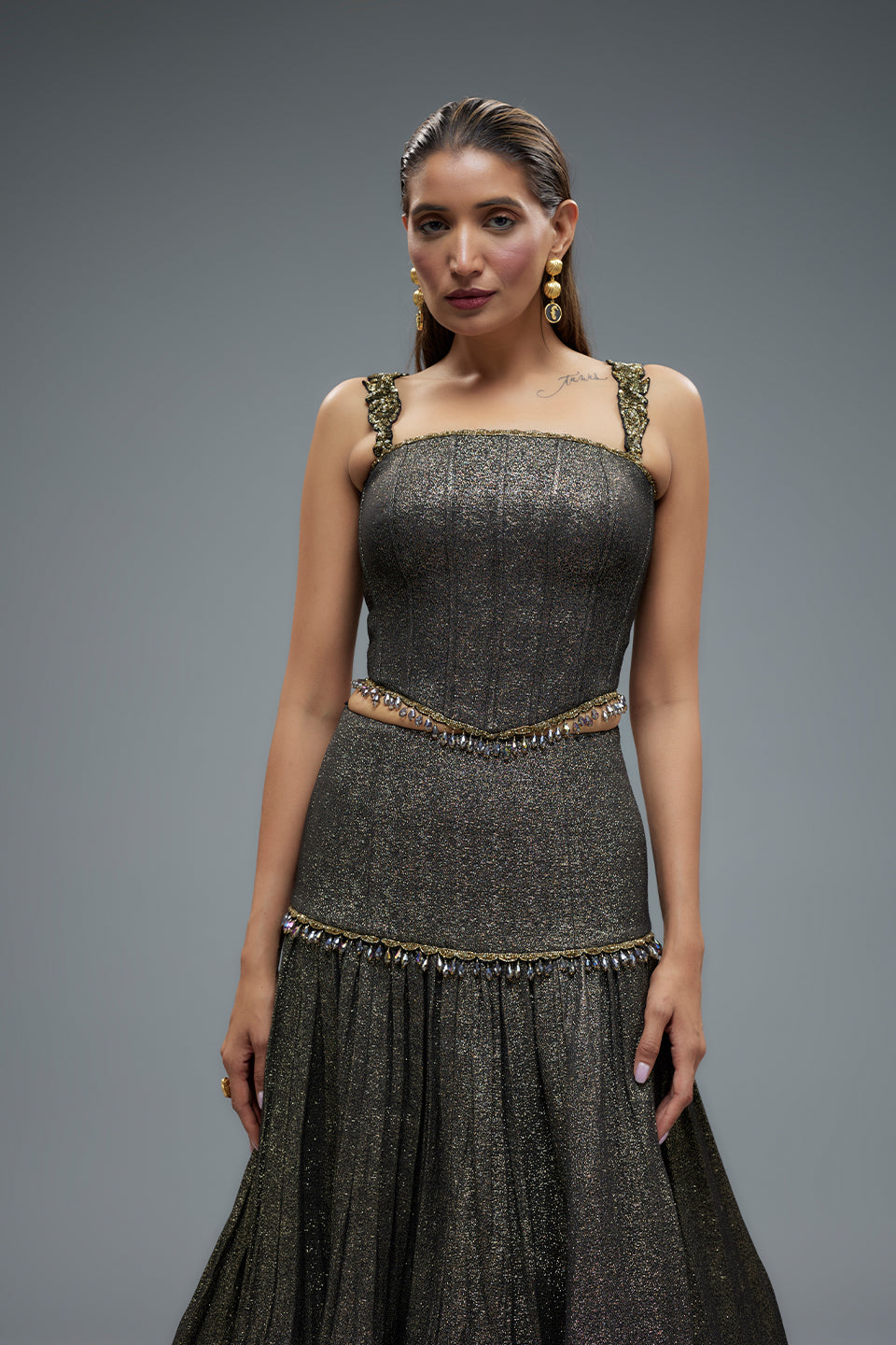 Black Poly Lurex Lehenga Set