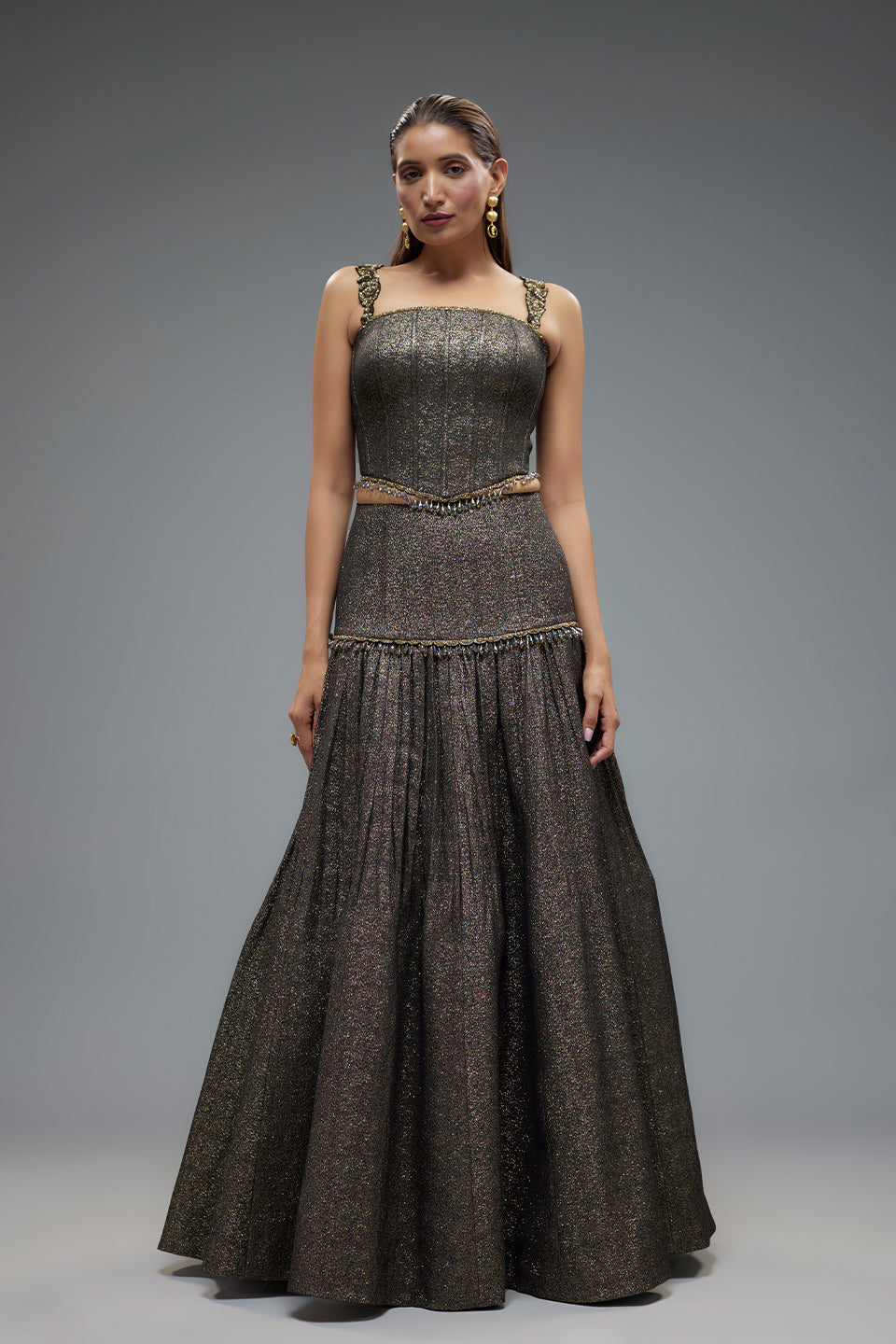 Black Poly Lurex Lehenga Set