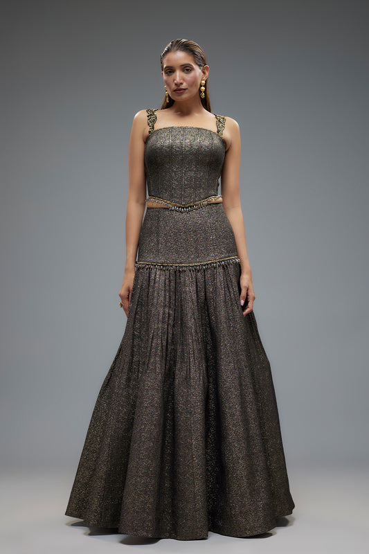 Black Poly Lurex Lehenga Set