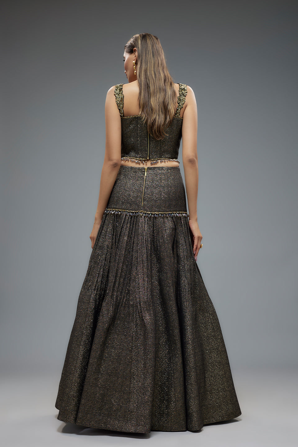Black Poly Lurex Lehenga Set
