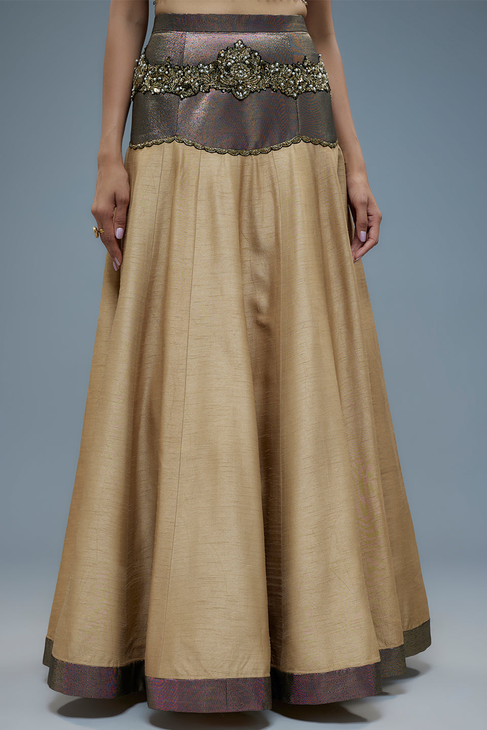 Mustard Yellowmand Poly Lurex Patchwork And Lehenga Set