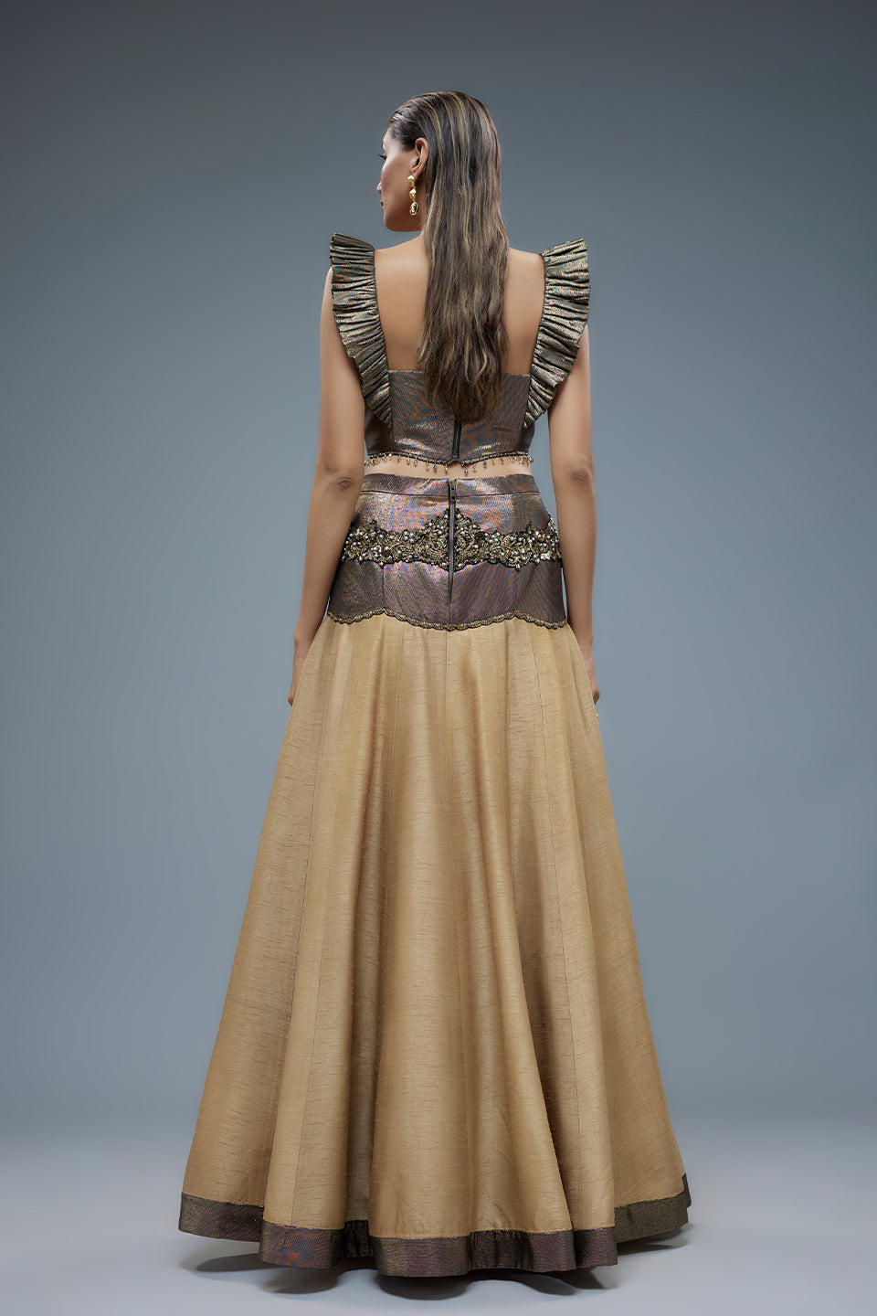 Mustard Yellowmand Poly Lurex Patchwork And Lehenga Set