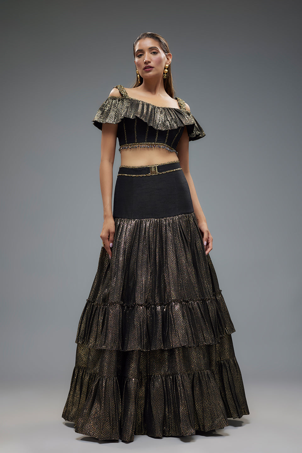 Black And Gold Lehenga Set
