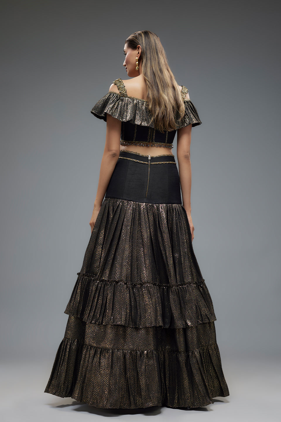 Black And Gold Lehenga Set