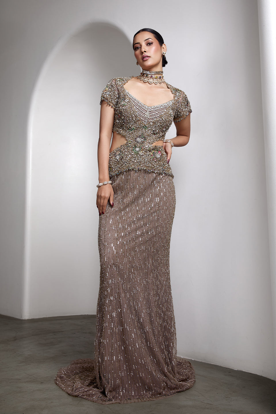 Nude sequin embellished gown