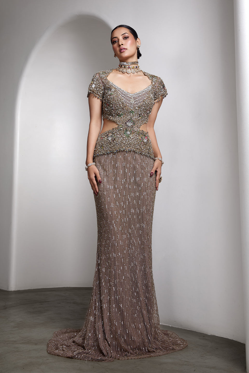 Nude sequin embellished gown