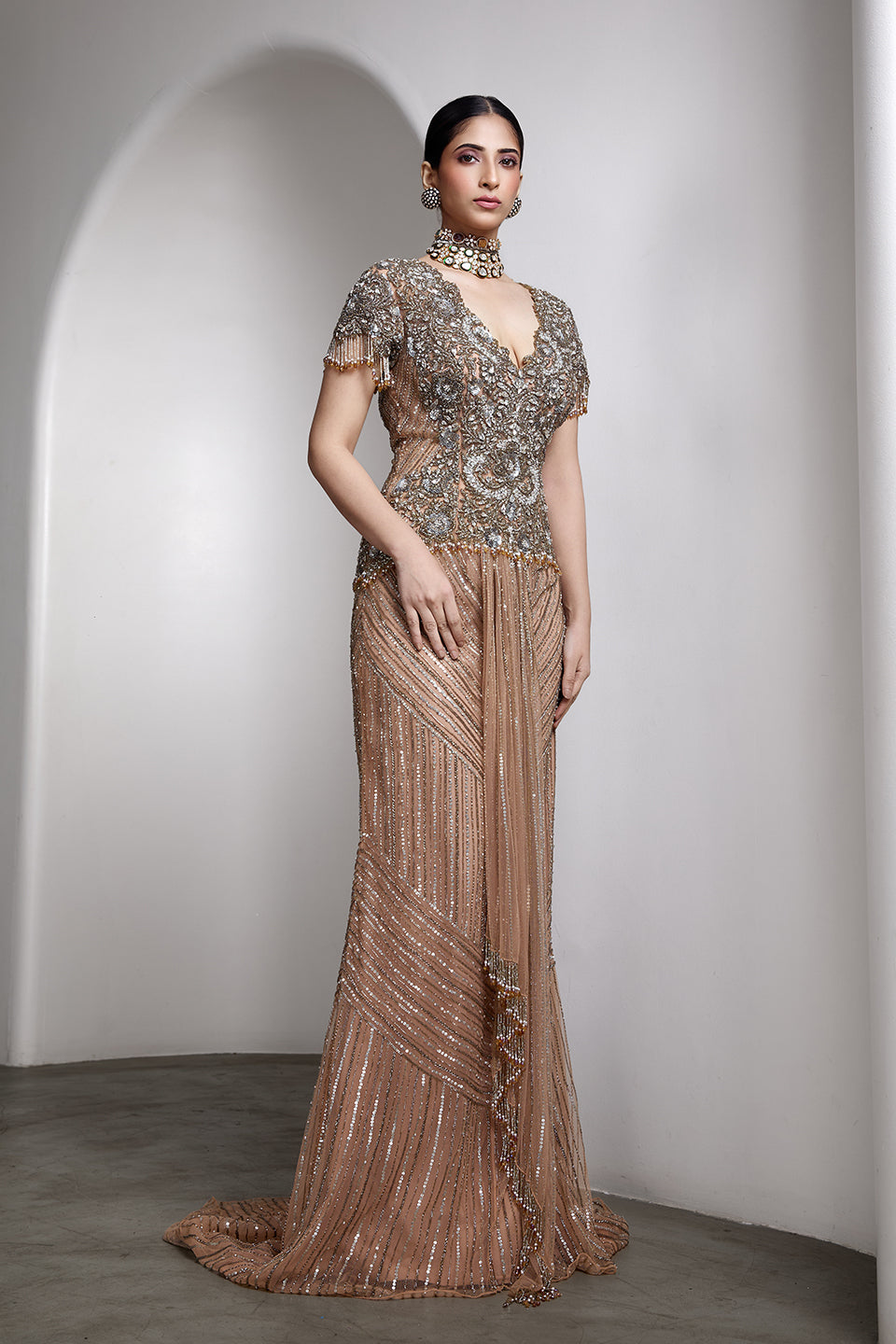 V-neck Embroidered Gown