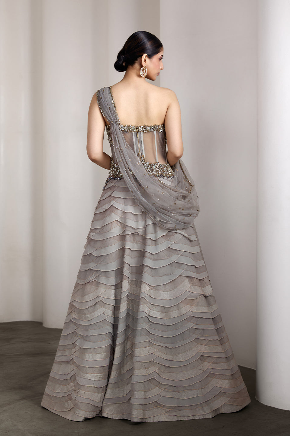 Grey ruffled gown
