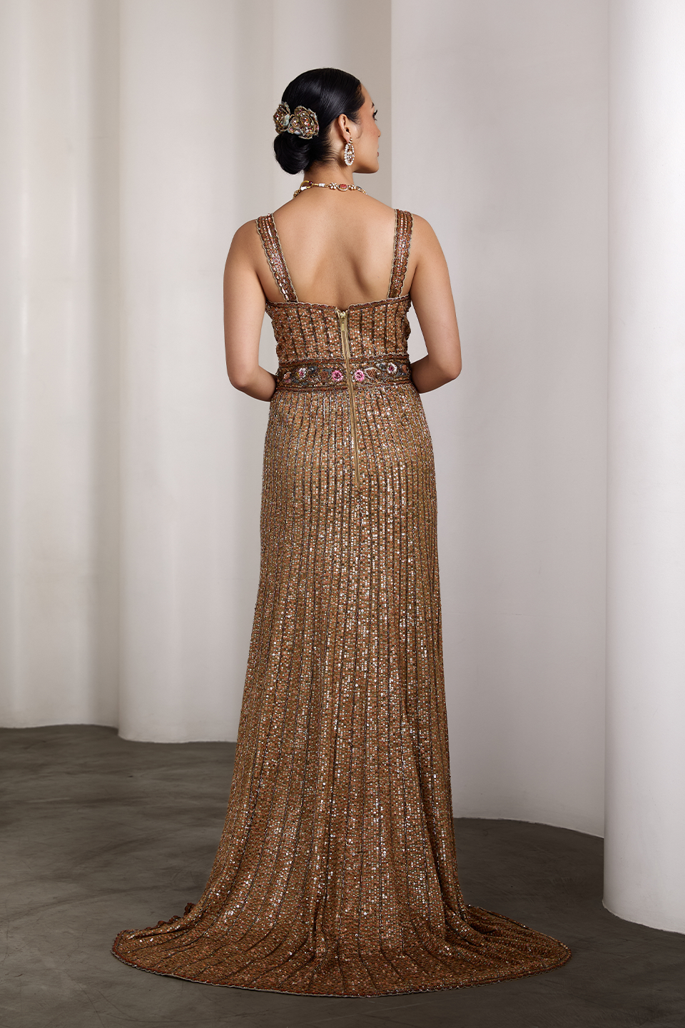 Gold sequin embroidered gown