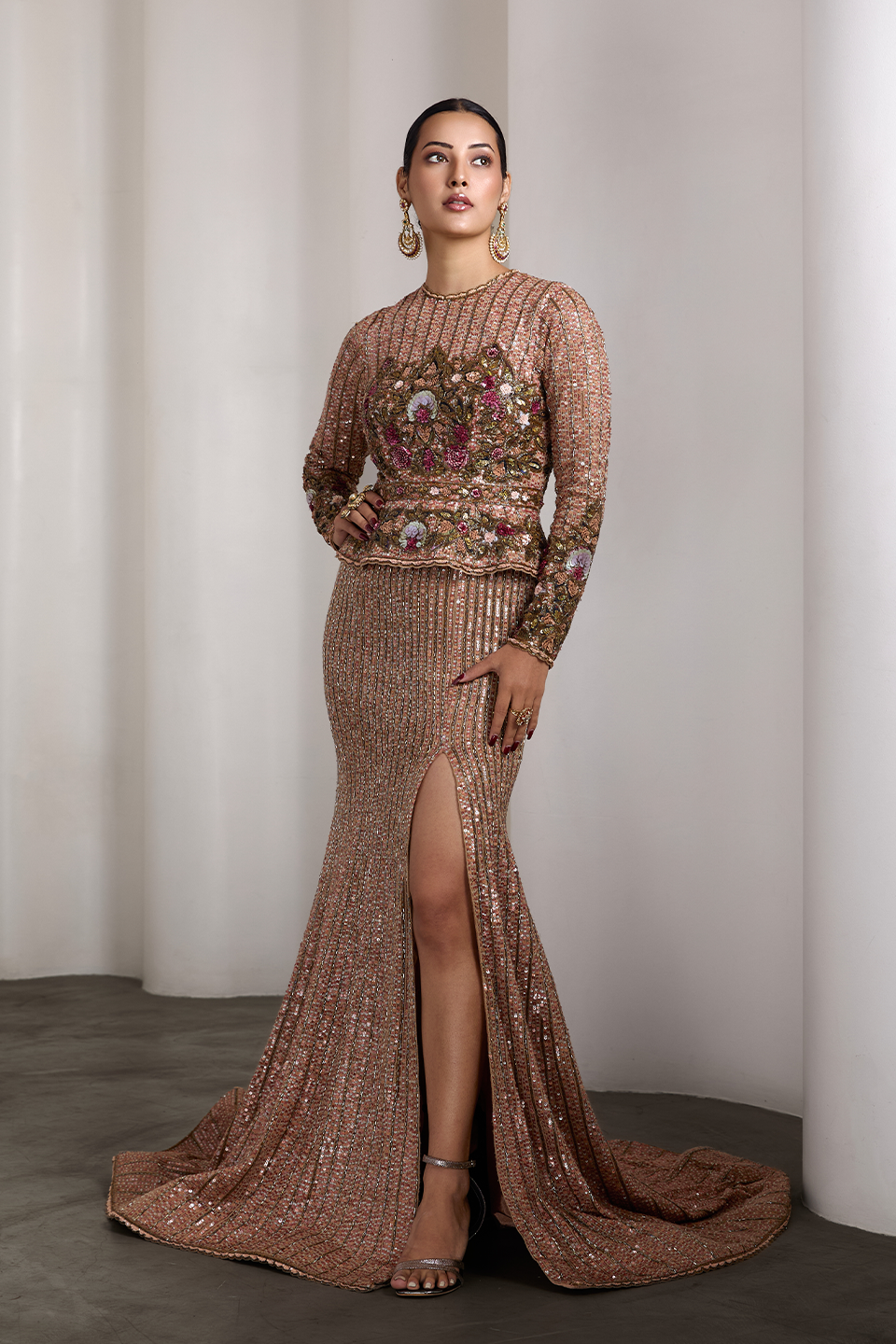 Peplum embroidered gown