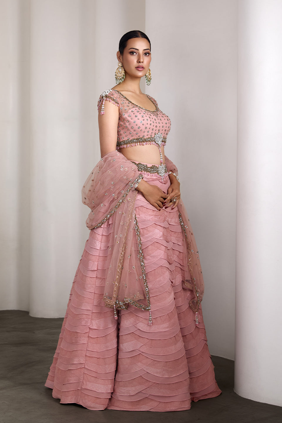 Pink ruffle lehenga set