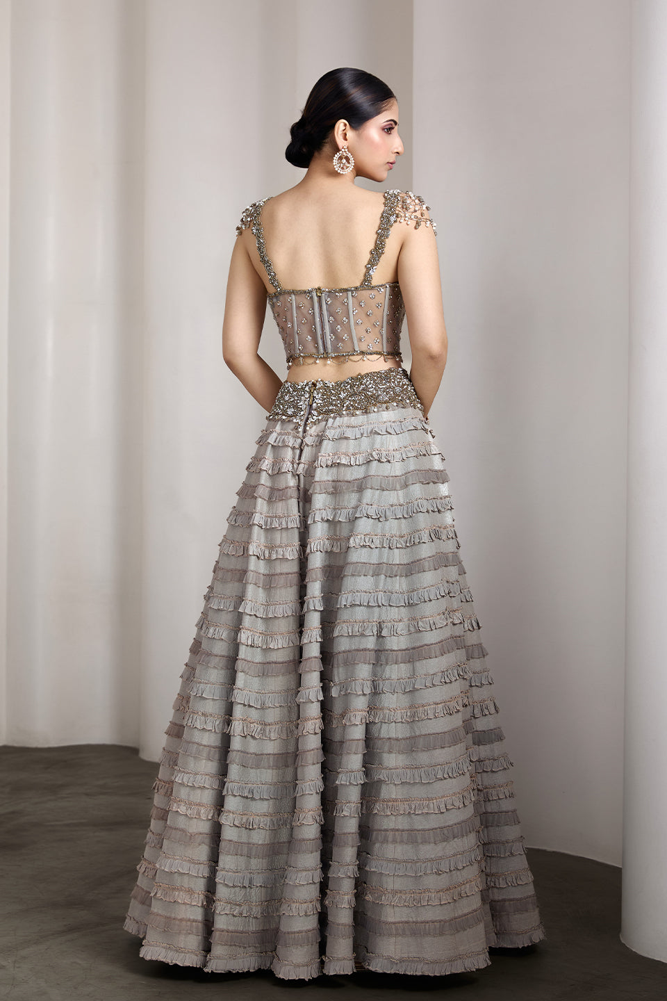 Grey ruffle lehenga set