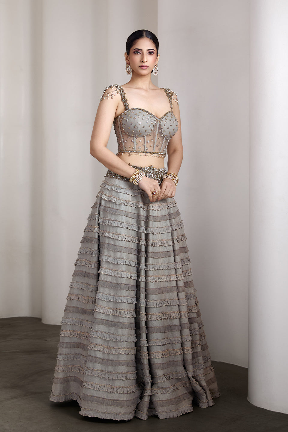 Grey ruffle lehenga set
