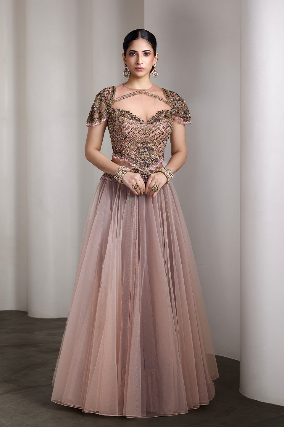 Pink sheer bodice gown