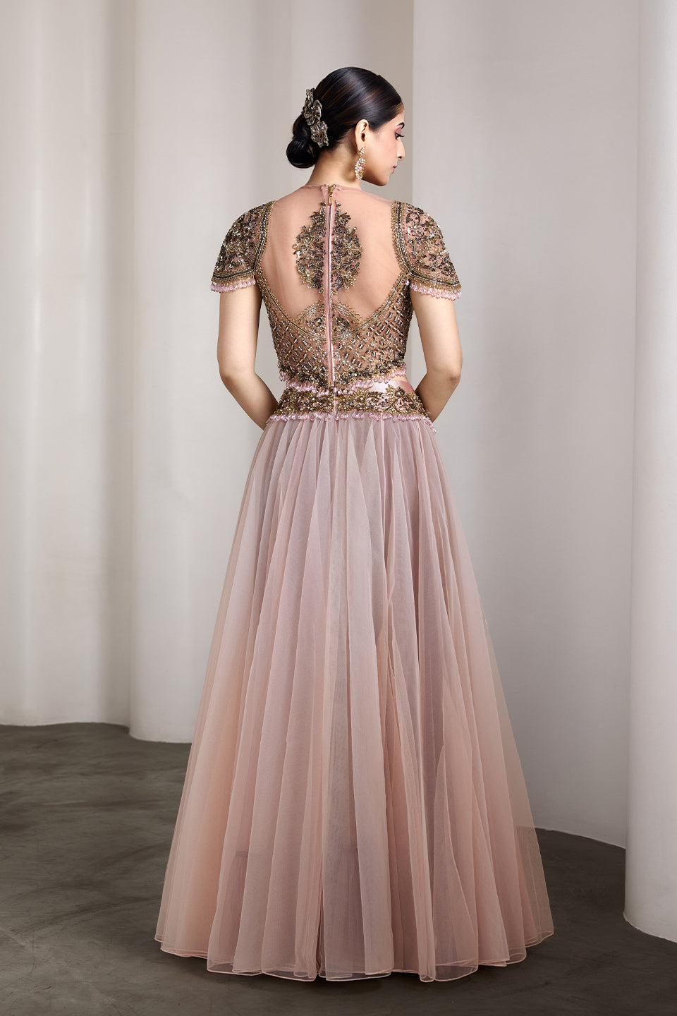 Pink sheer bodice gown