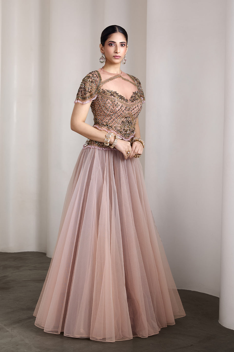 Pink sheer bodice gown
