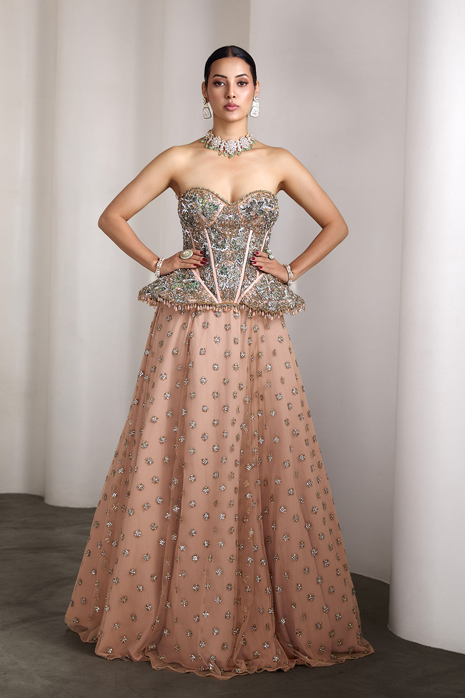Pink corset fit lehenga set