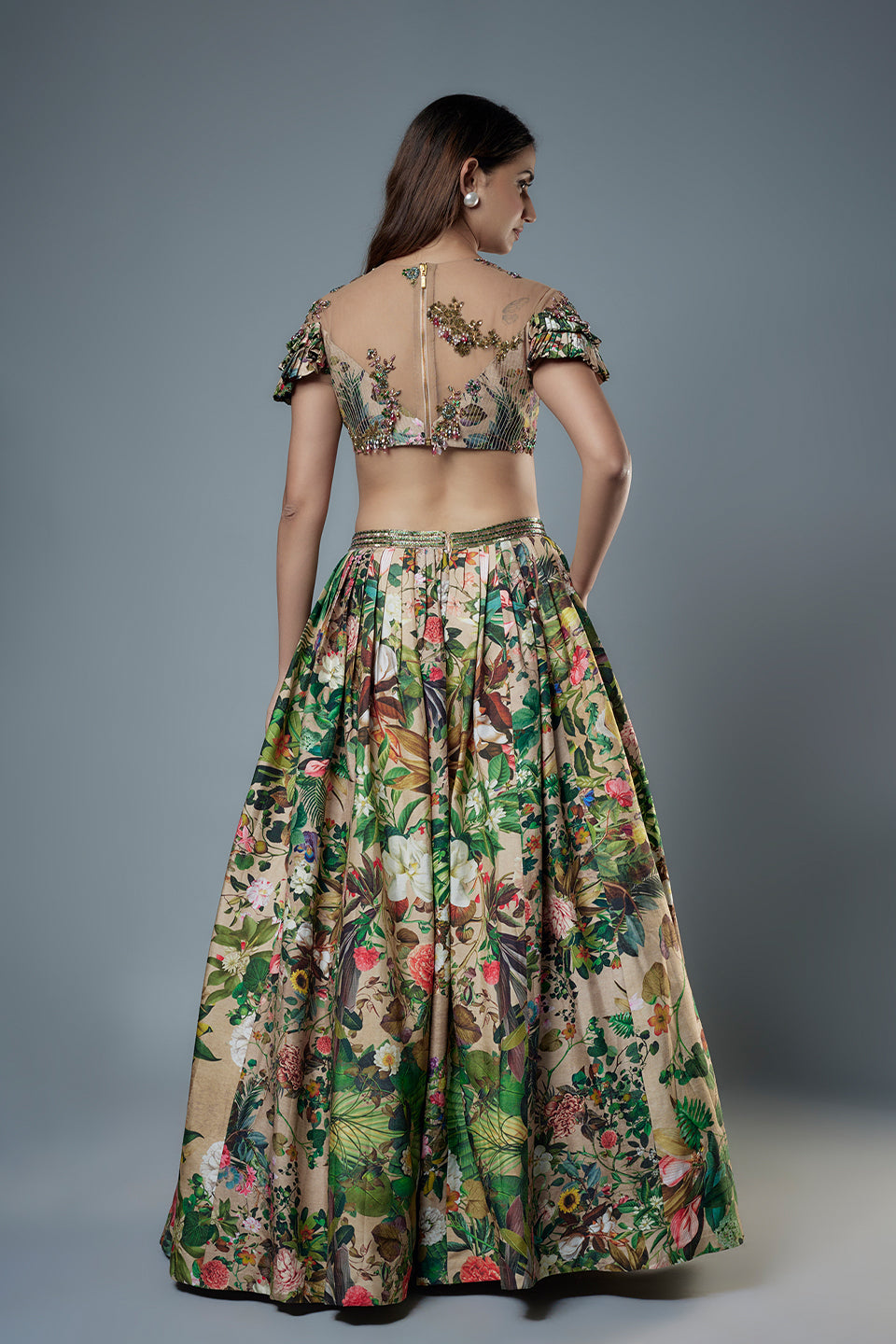Printed Patchwork Blouse & Lehenga