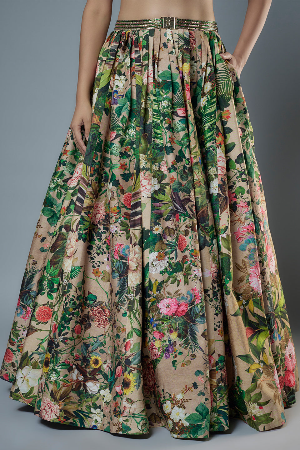 Printed Patchwork Blouse & Lehenga