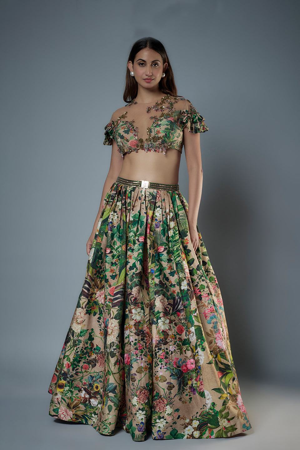 Printed Patchwork Blouse & Lehenga