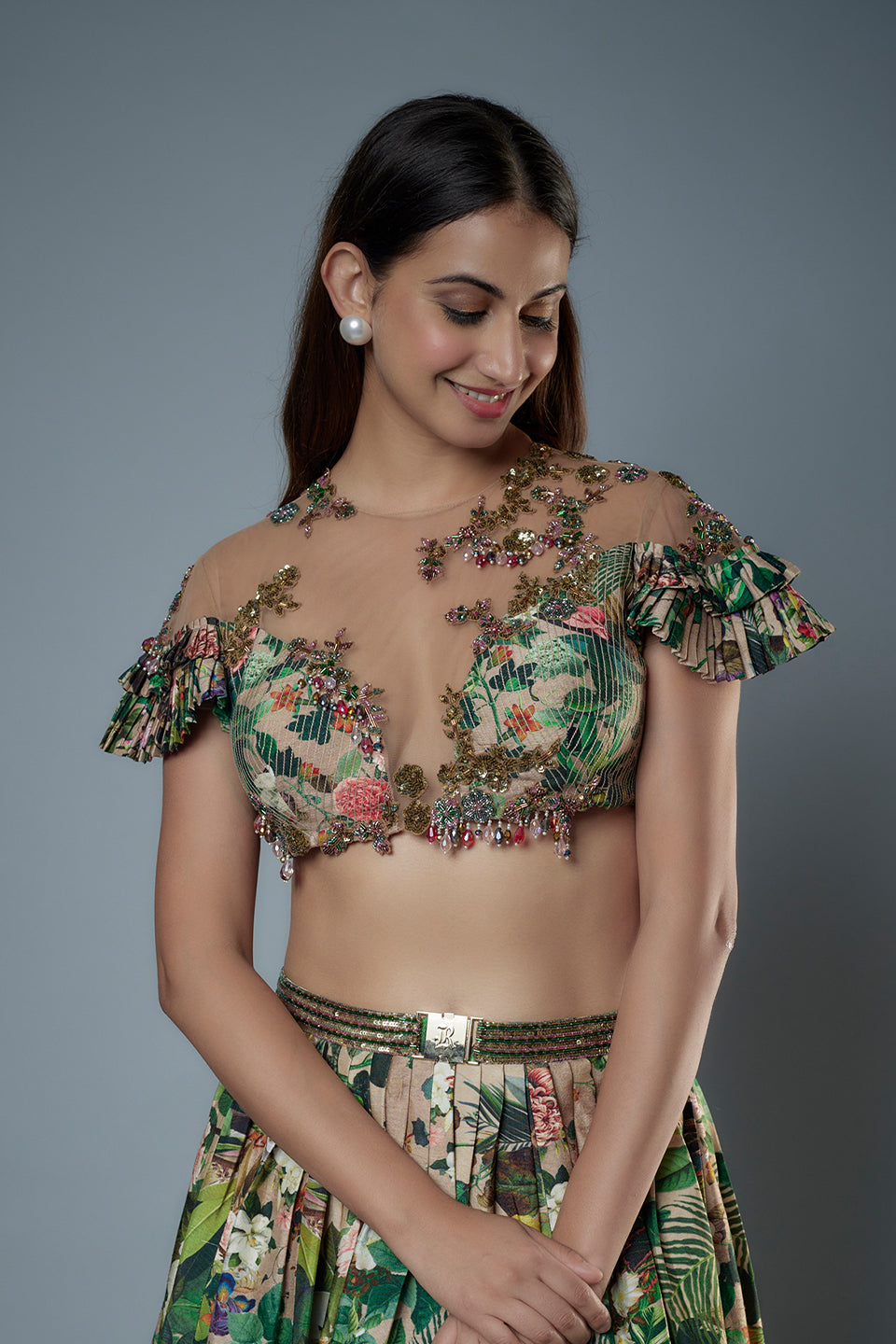 Printed Patchwork Blouse & Lehenga